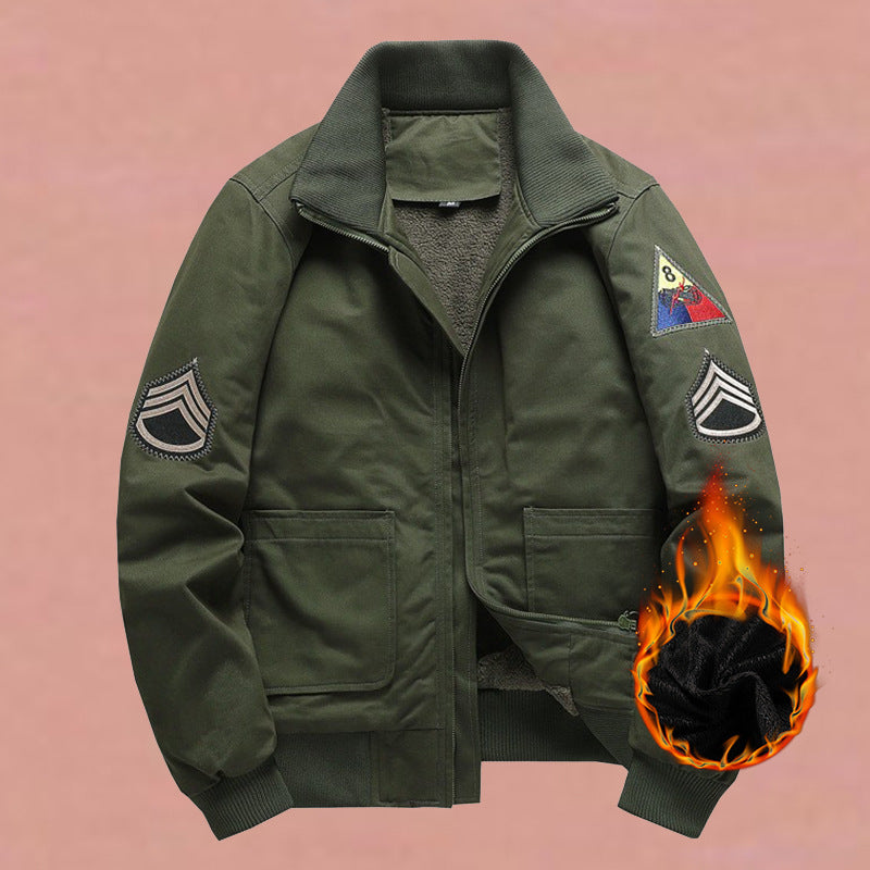 Men’s military-style bomber jacket with patches and a concealed zipper Dark blue Lined