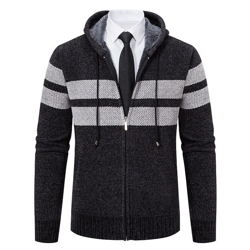Gestreifte Kapuzenjacke | Kordelzug und Taschen