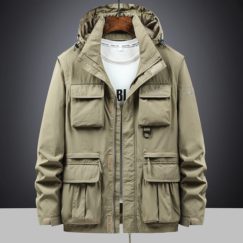 Men’s field jacket with hood and multifunctional pockets Olivgrün