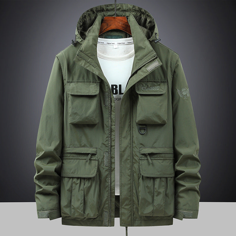 Men’s field jacket with hood and multifunctional pockets Schwarz
