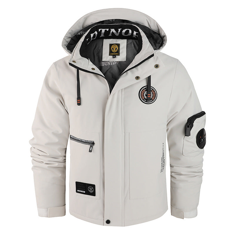 Men’s padded wind- and weatherproof jacket with hood and utility pockets Schwarz