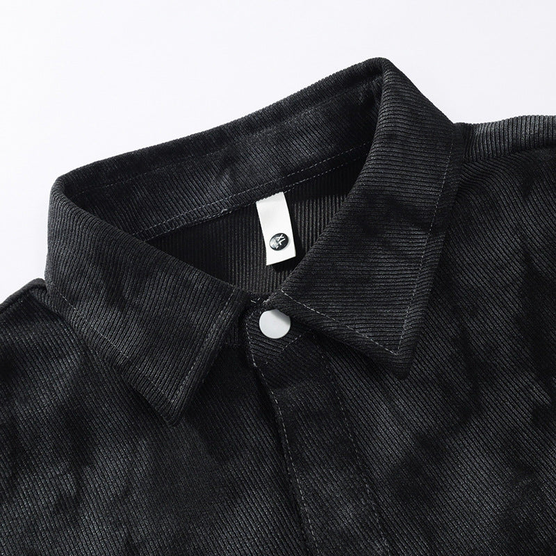 Men’s oversized shirt jacket with an acid-wash finish and snap-button closure Black - Burnout effect