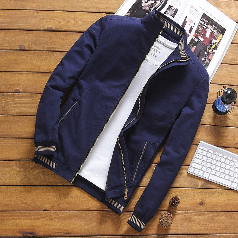 Men’s lightweight bomber-style jacket with a stand-up collar and striped ribbed cuffs Dunkelblau