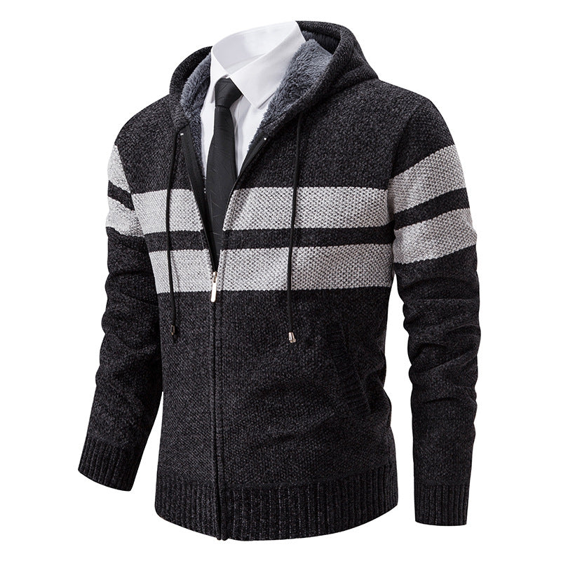 Gestreifte Kapuzenjacke | Kordelzug und Taschen