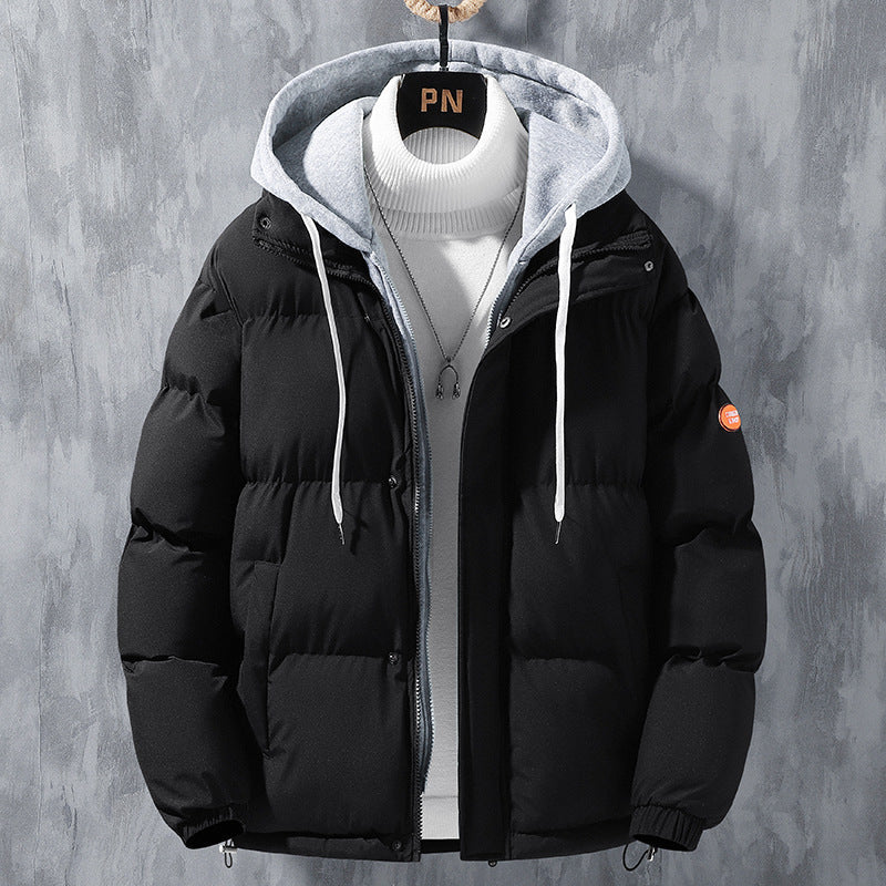 Men’s padded quilted jacket with hood and two-way zipper Karamell
