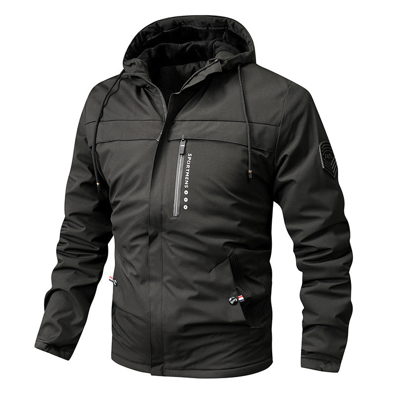 Men's windproof softshell jacket with adjustable hood and inner lining Schwarz