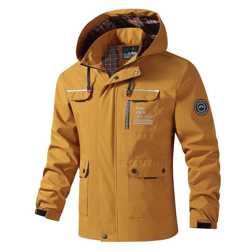 Men's Long-Sleeve Hooded Jacket with Pockets Mustard yellow