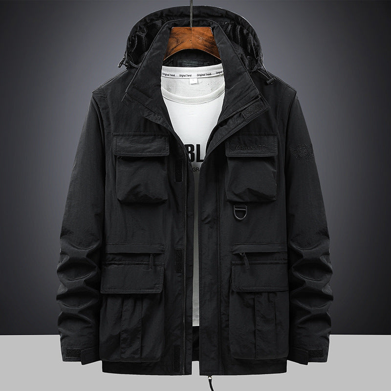 Men’s field jacket with hood and multifunctional pockets Olivgrün