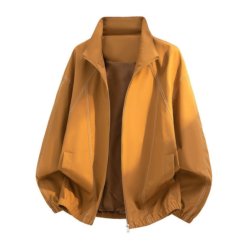 Men’s oversized lightweight blouson jacket with a stand collar and elasticated hem Military gray