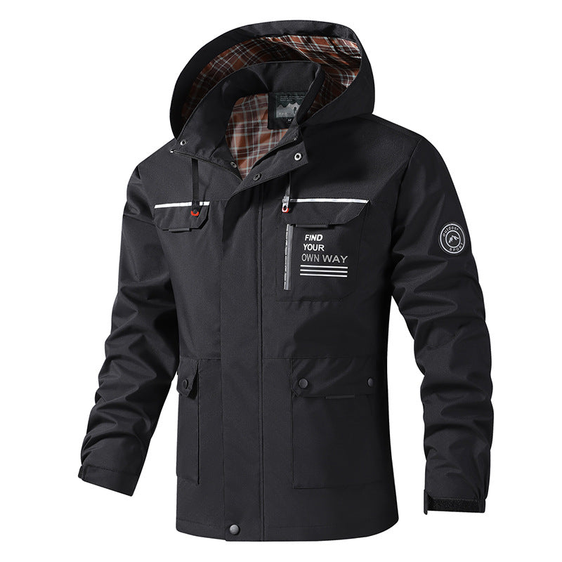 Men's Long-Sleeve Hooded Jacket with Pockets Schwarz