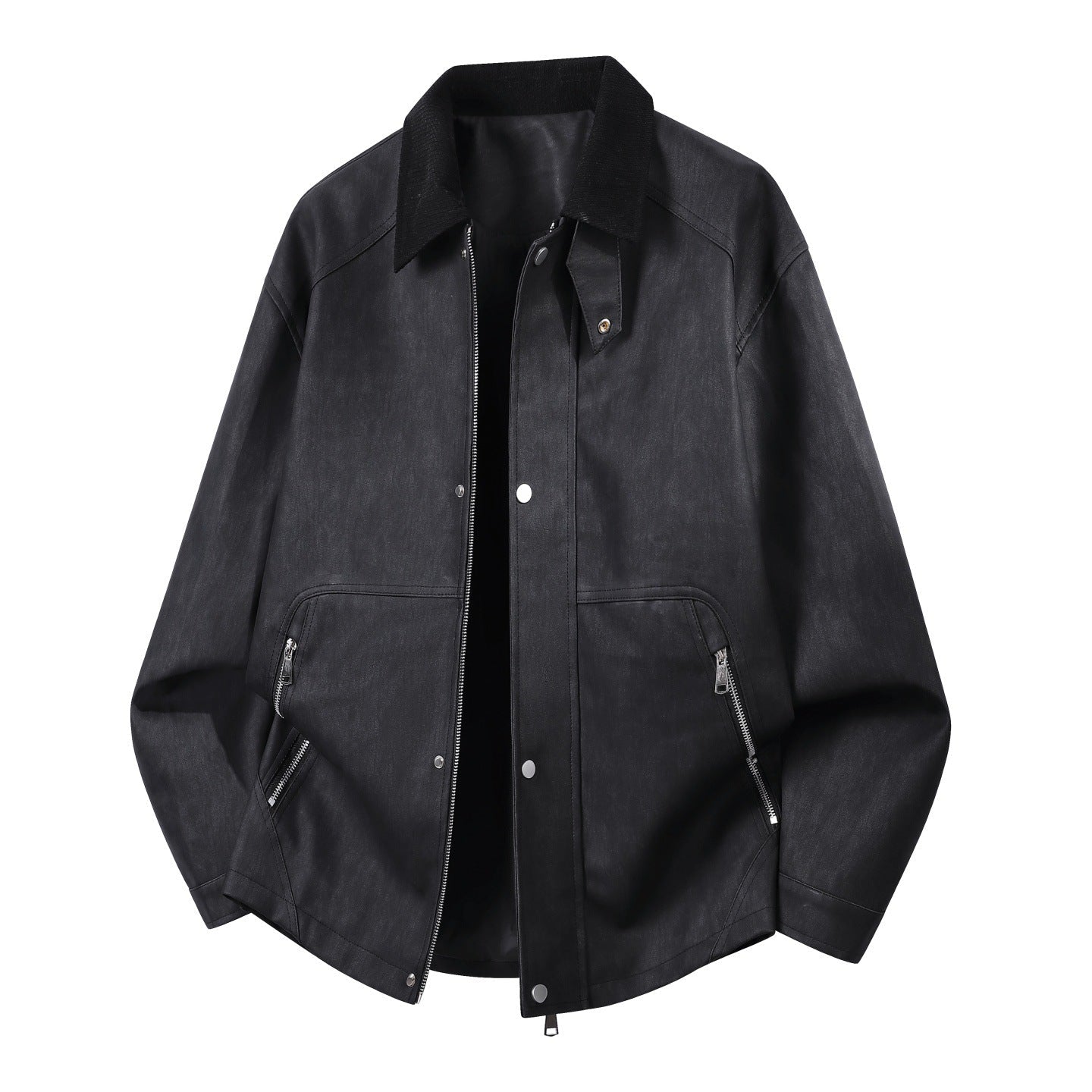 Men’s oversized Harrington jacket with corduroy collar and two-way zipper Karamell