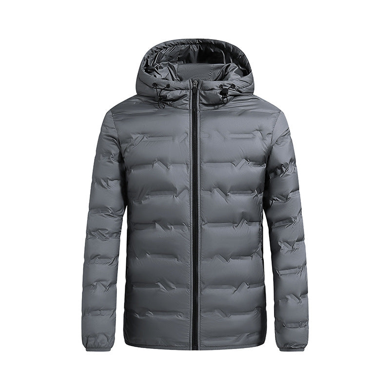 Men’s ultra-lightweight quilted jacket with hood and wind flap Dunkelgrau