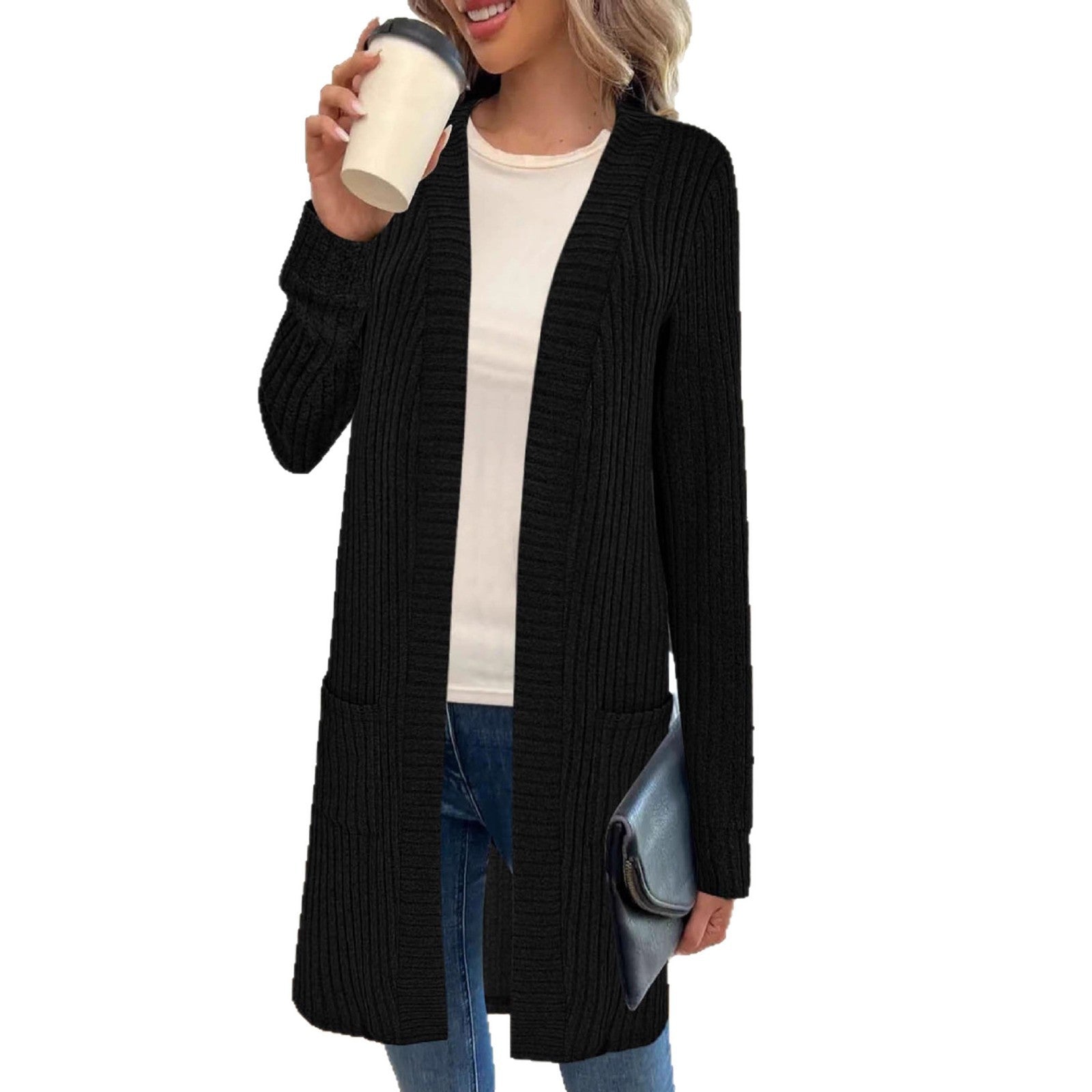 Damen Longline lang-Sleeve Cardigan mit Taschen – Bild 5