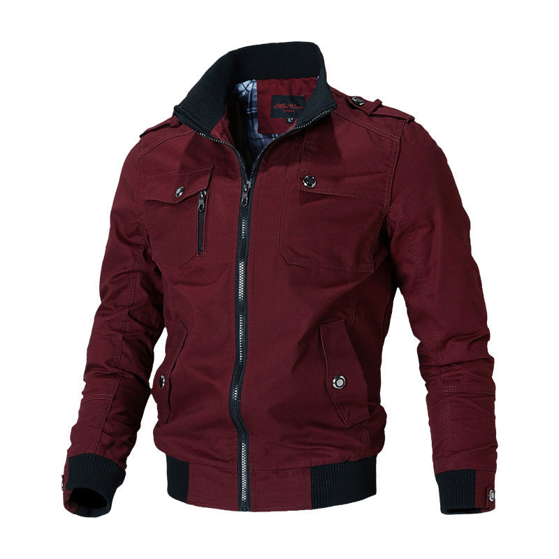 Men’s canvas bomber jacket with epaulettes and front zipper Dark indigo