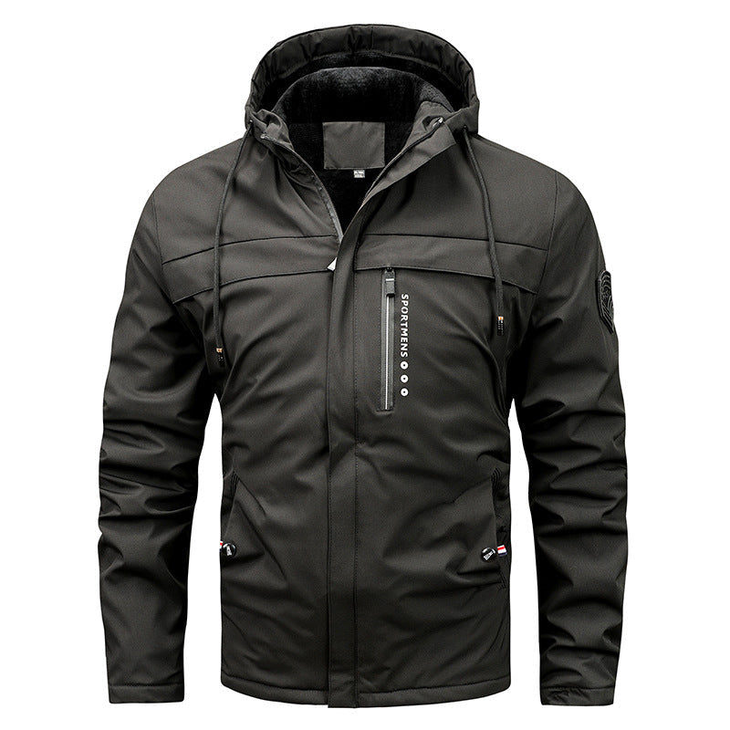 Men's windproof softshell jacket with adjustable hood and inner lining Schwarz