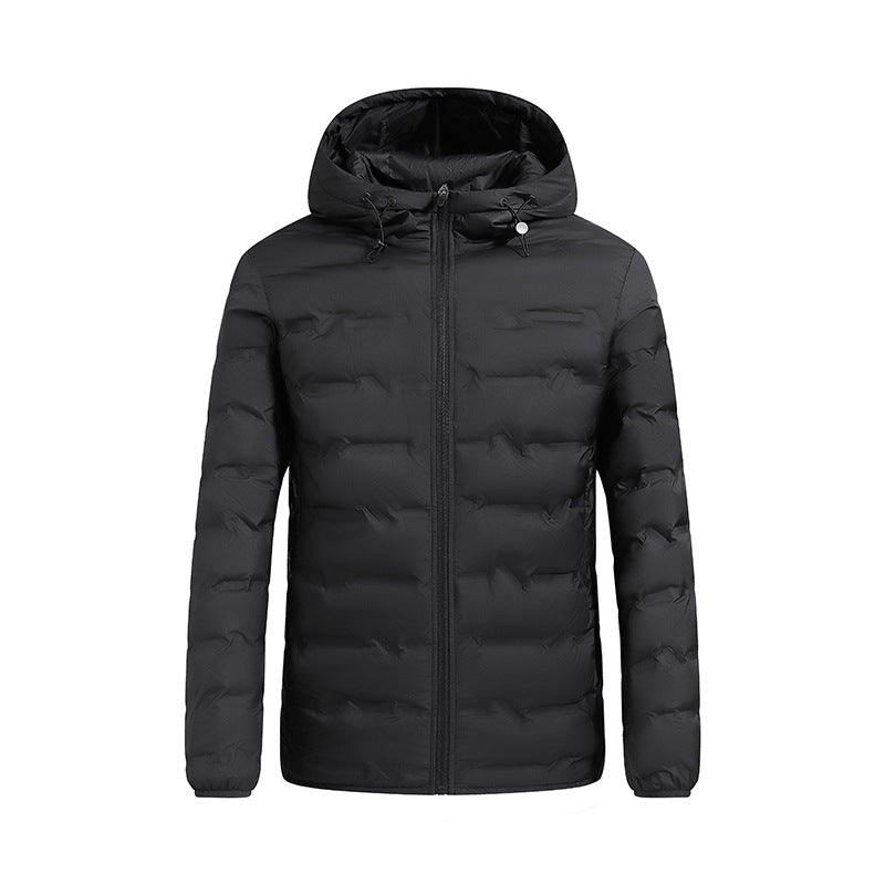 Men’s ultra-lightweight quilted jacket with hood and wind flap Dunkelgrau