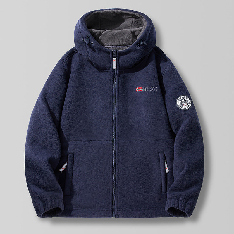 Men’s hooded fleece jacket with a high hood collar and zipper Schwarz