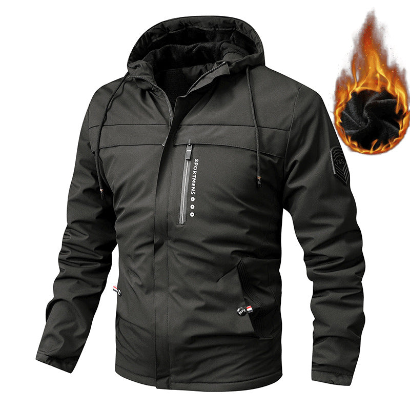 Men’s lined softshell jacket with hood and chest pocket Schwarz