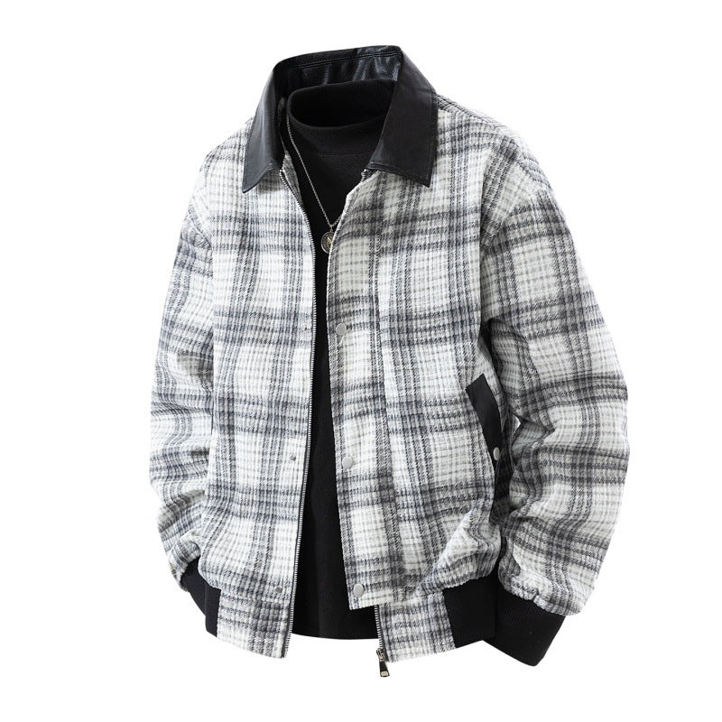 Karierte Overshirt-Jacke | Kunstlederkragen und warmes Futter