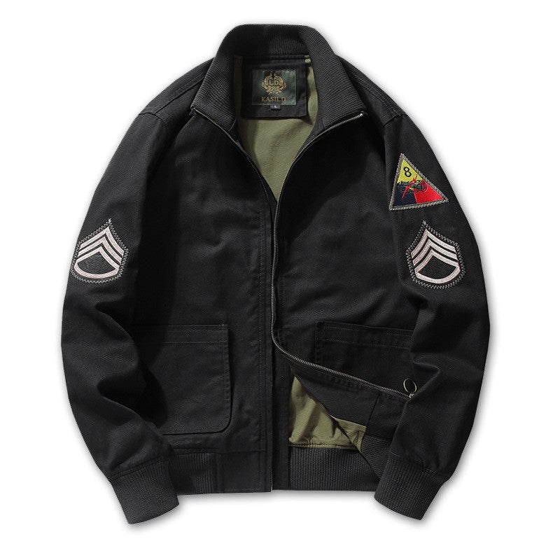 Men’s military-style bomber jacket with patches and a concealed zipper Dunkelblau