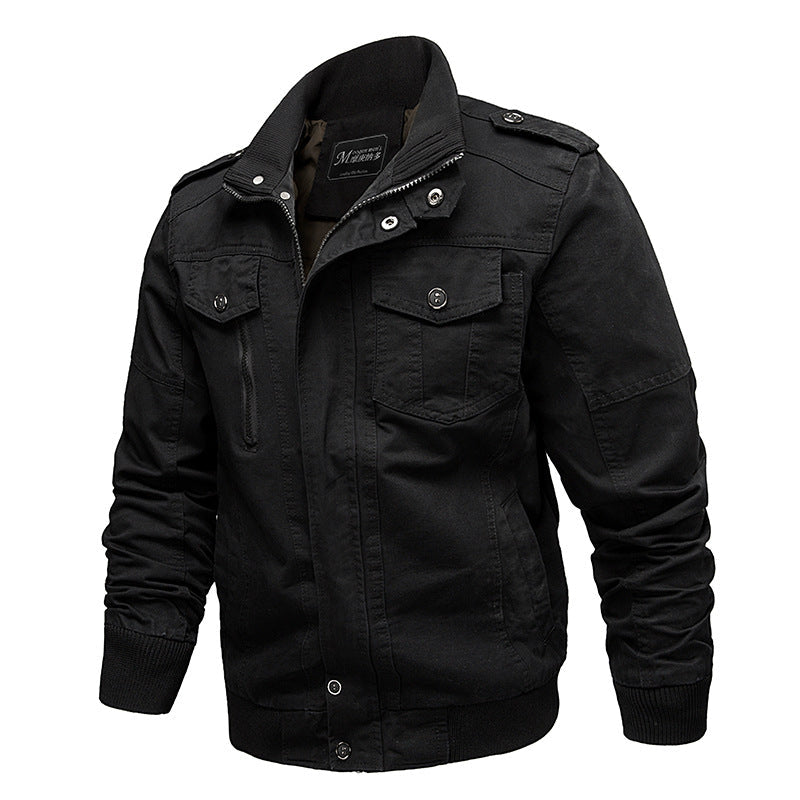 Men’s canvas field jacket with stand collar and multifunctional pockets Khaki 2701