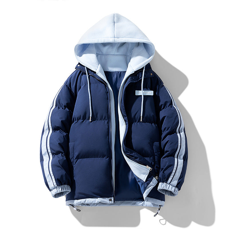 Men’s padded parka with an integrated hoodie and two-way zipper Dunkelblau