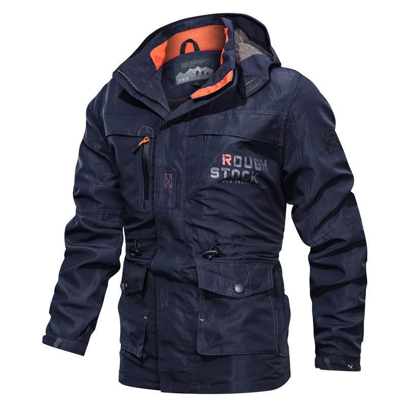 Men’s waterproof and windproof outdoor parka with detachable hood Schwarz