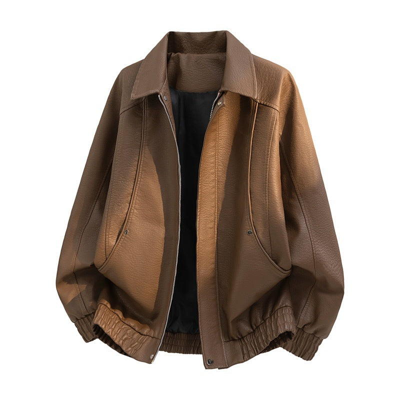 Men’s oversized field jacket made of faux leather with a concealed zipper Militärgrün