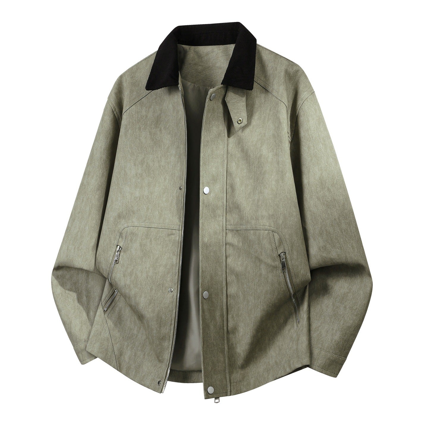 Men’s oversized Harrington jacket with corduroy collar and two-way zipper Schwarz