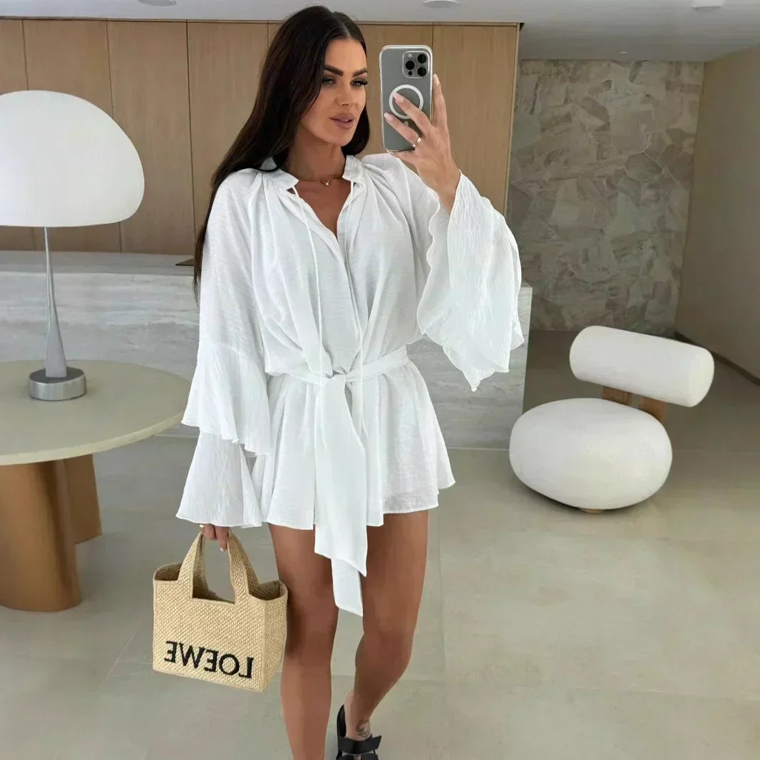 Ramona – Hemdblusenkleid mit Gürtel – Weiß – Bild 1