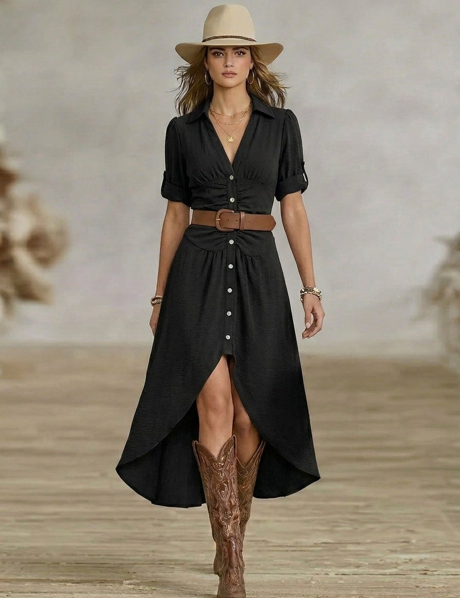Ana-Claudia | Western-Boho Maxikleid mit Gürtel