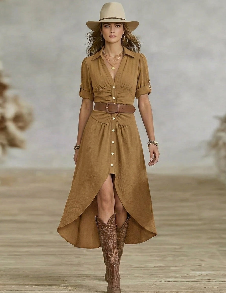 Ana-Claudia | Western-Boho Maxikleid mit Gürtel