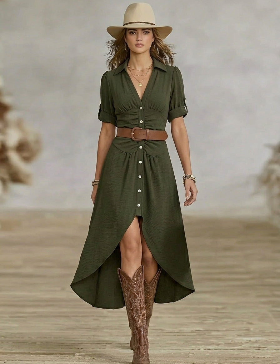 Ana-Claudia | Western-Boho Maxikleid mit Gürtel