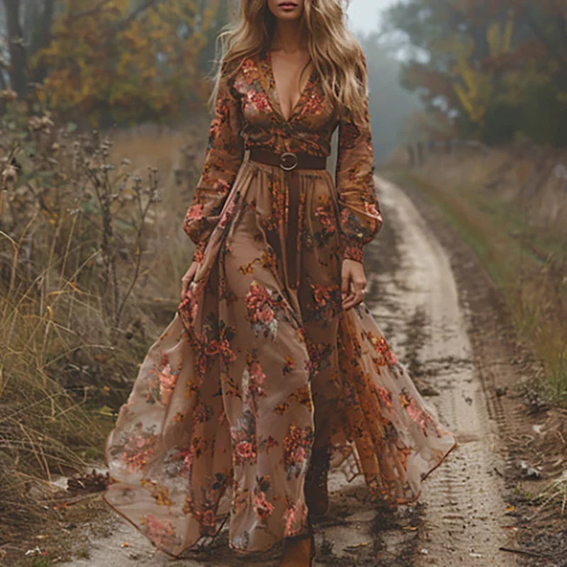 Geanina | Boho Maxi-Kleid mit Ärmeln