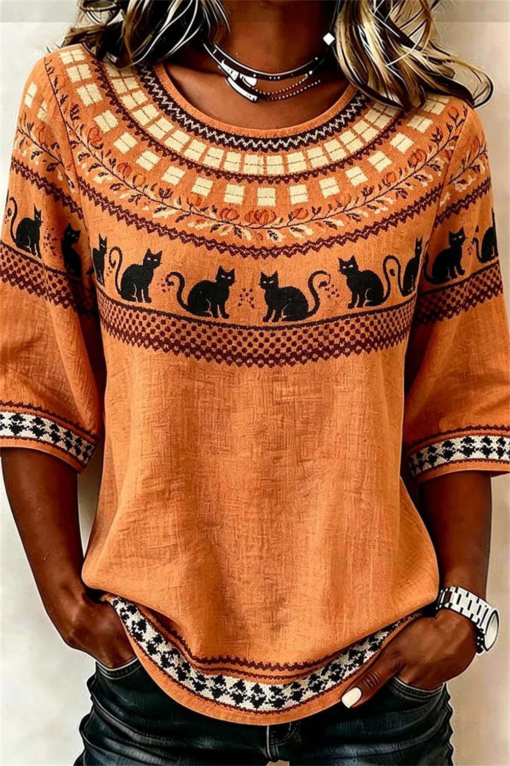 Sabrina | Bluse mit Katzenmotiv – Produktansicht 1