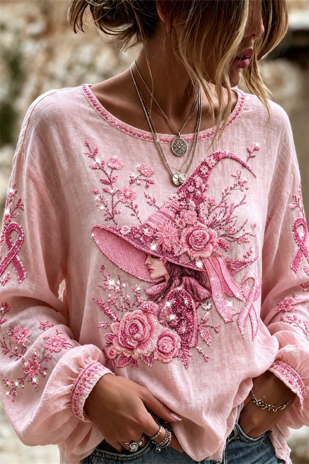 Teresa | Bluse mit Hexenmotiv und Blumenmotiv – Produktansicht 1