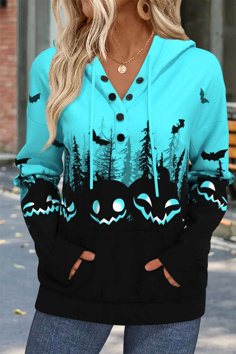 Vera | Hoodie mit Kürbismotiv und Fledermausmotiv – Produktansicht 1