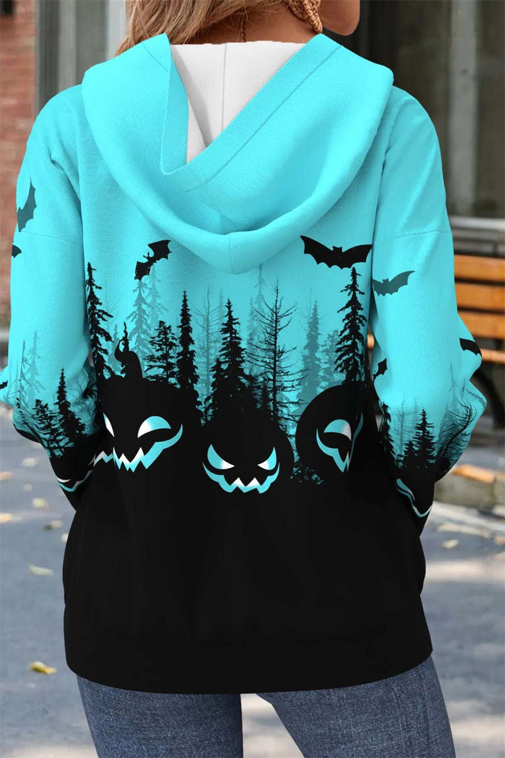 Vera | Hoodie mit Kürbismotiv und Fledermausmotiv – Produktansicht 2