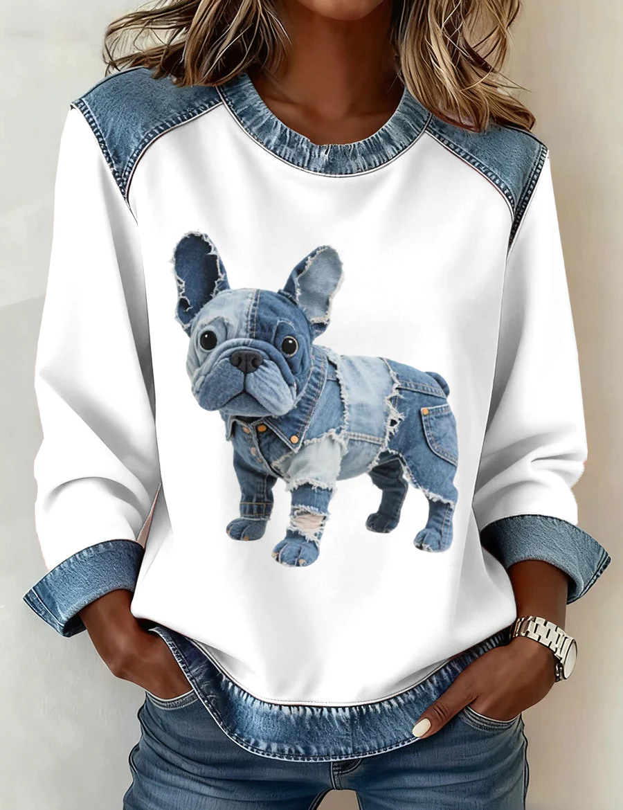 Eva | Vielseitiger Patchwork-Pullover mit Welpenmotiv