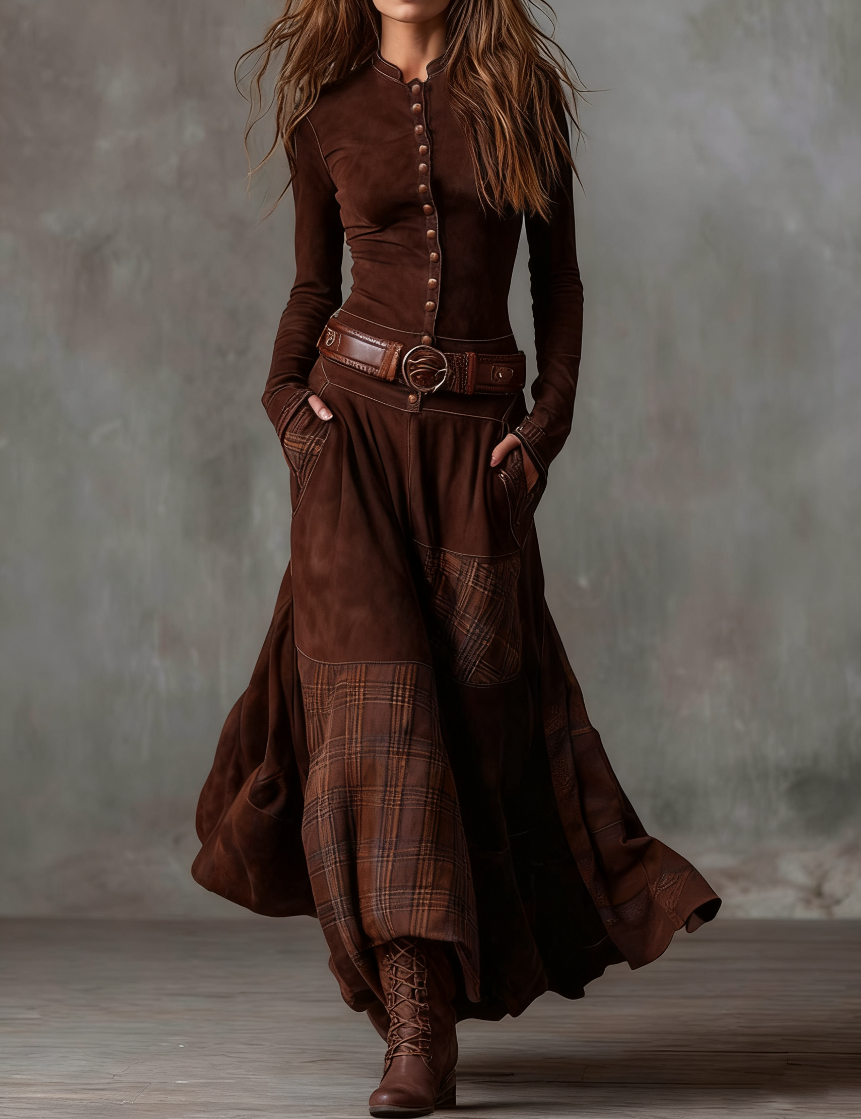 Patricia | Langes Vintage-Wildlederimitatkleid