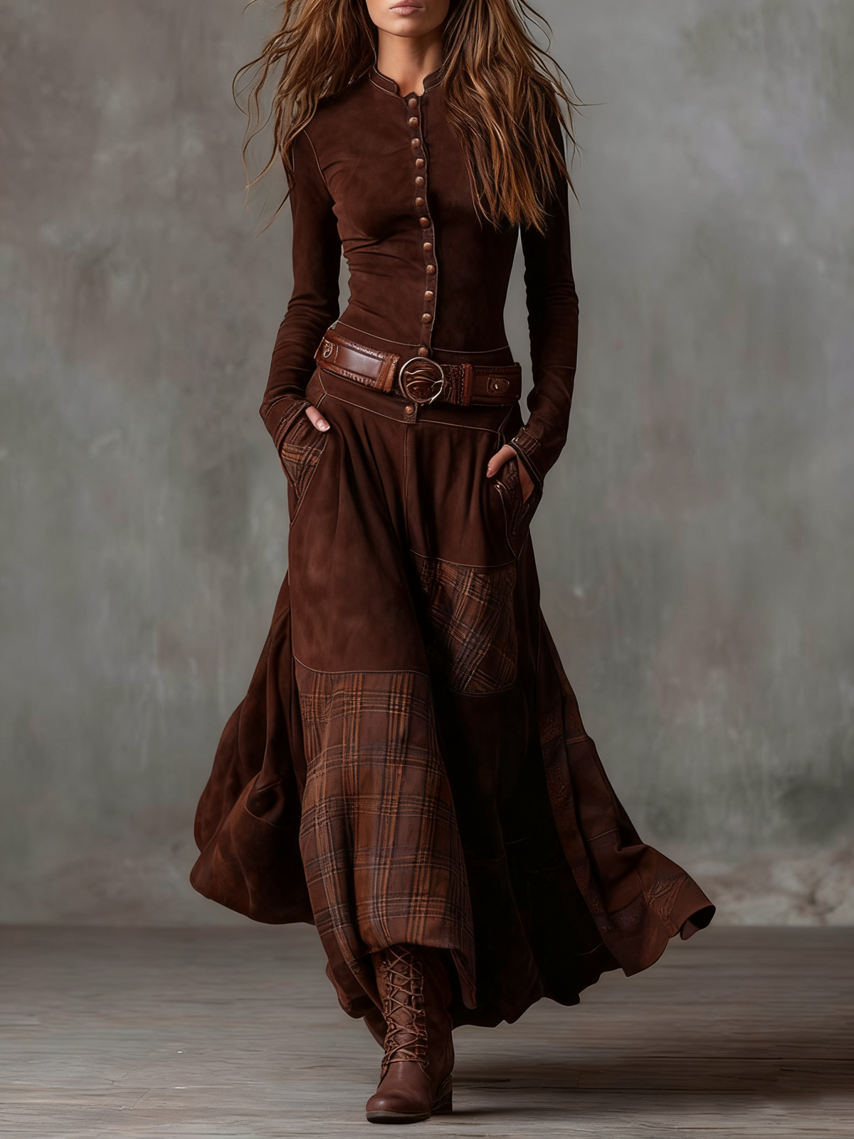 Patricia – Langes Vintage-Wildlederimitatkleid – Bild 7