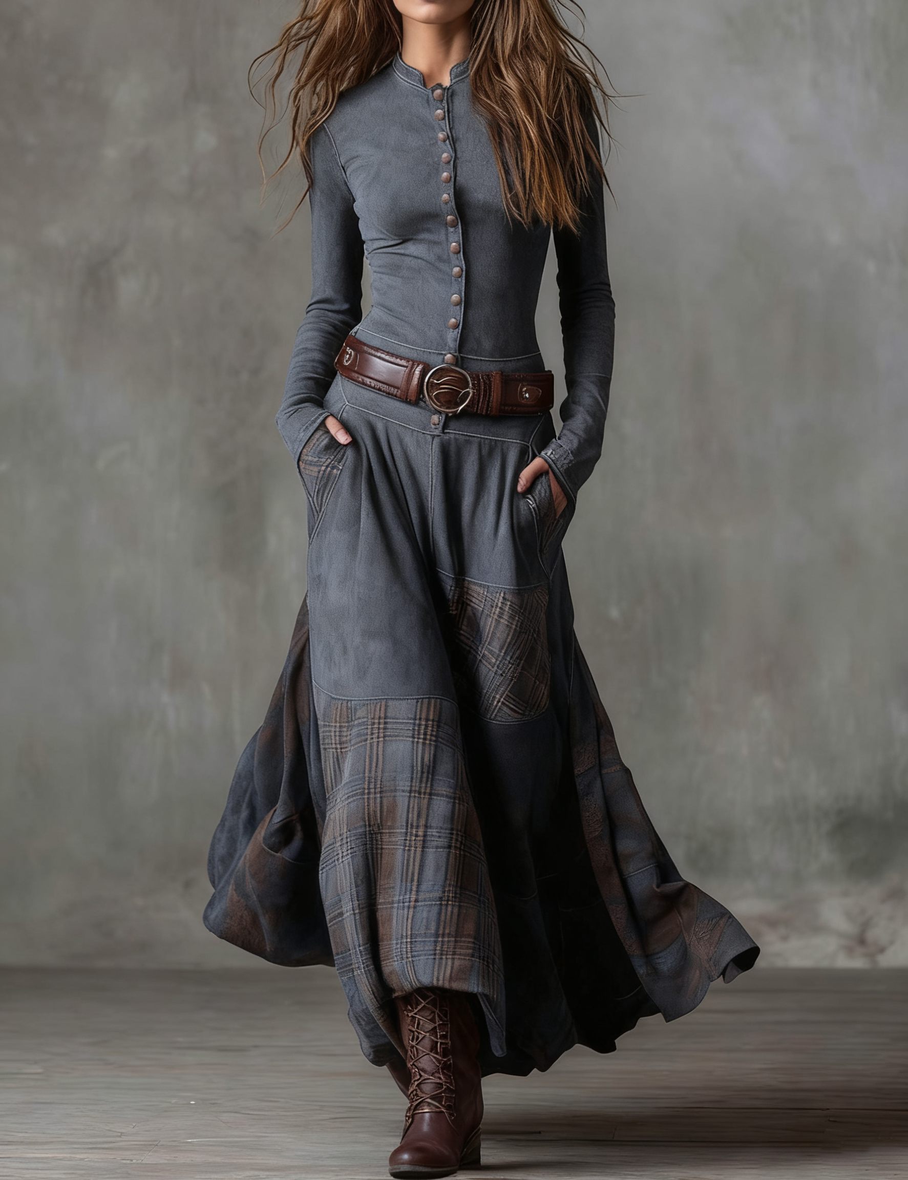 Patricia | Langes Vintage-Wildlederimitatkleid