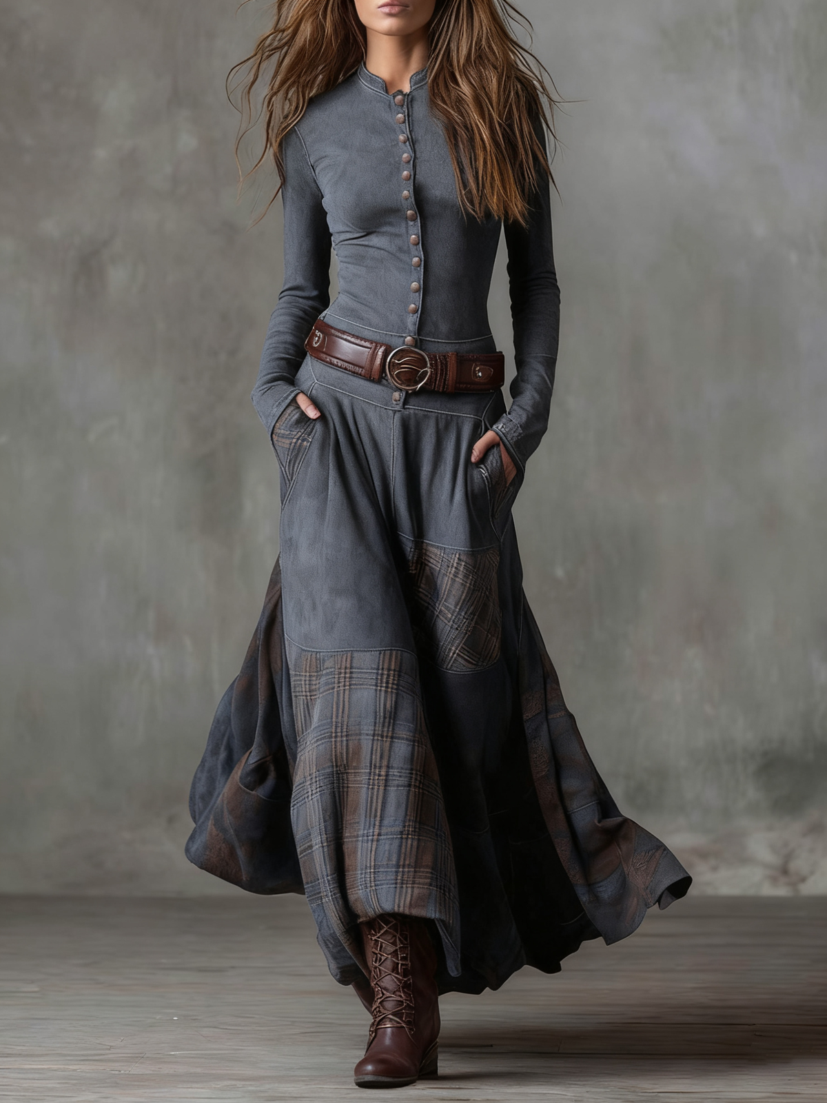 Patricia – Langes Vintage-Wildlederimitatkleid – Bild 9