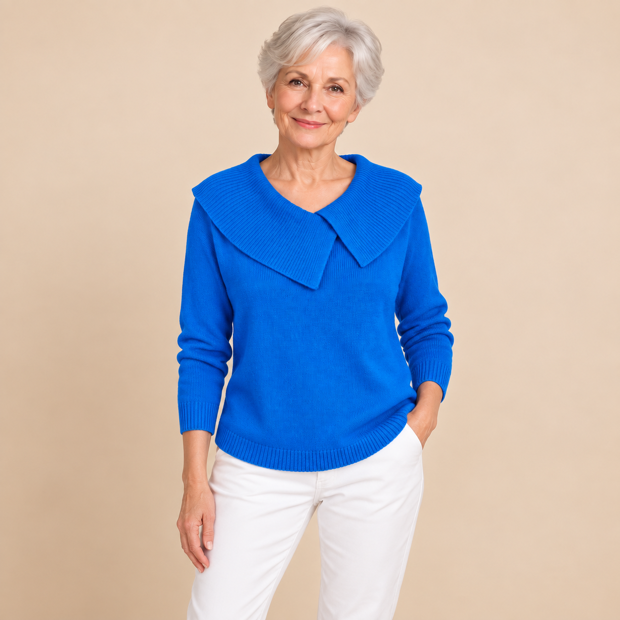 Adela Pullover – Tiefblau – Modelpose