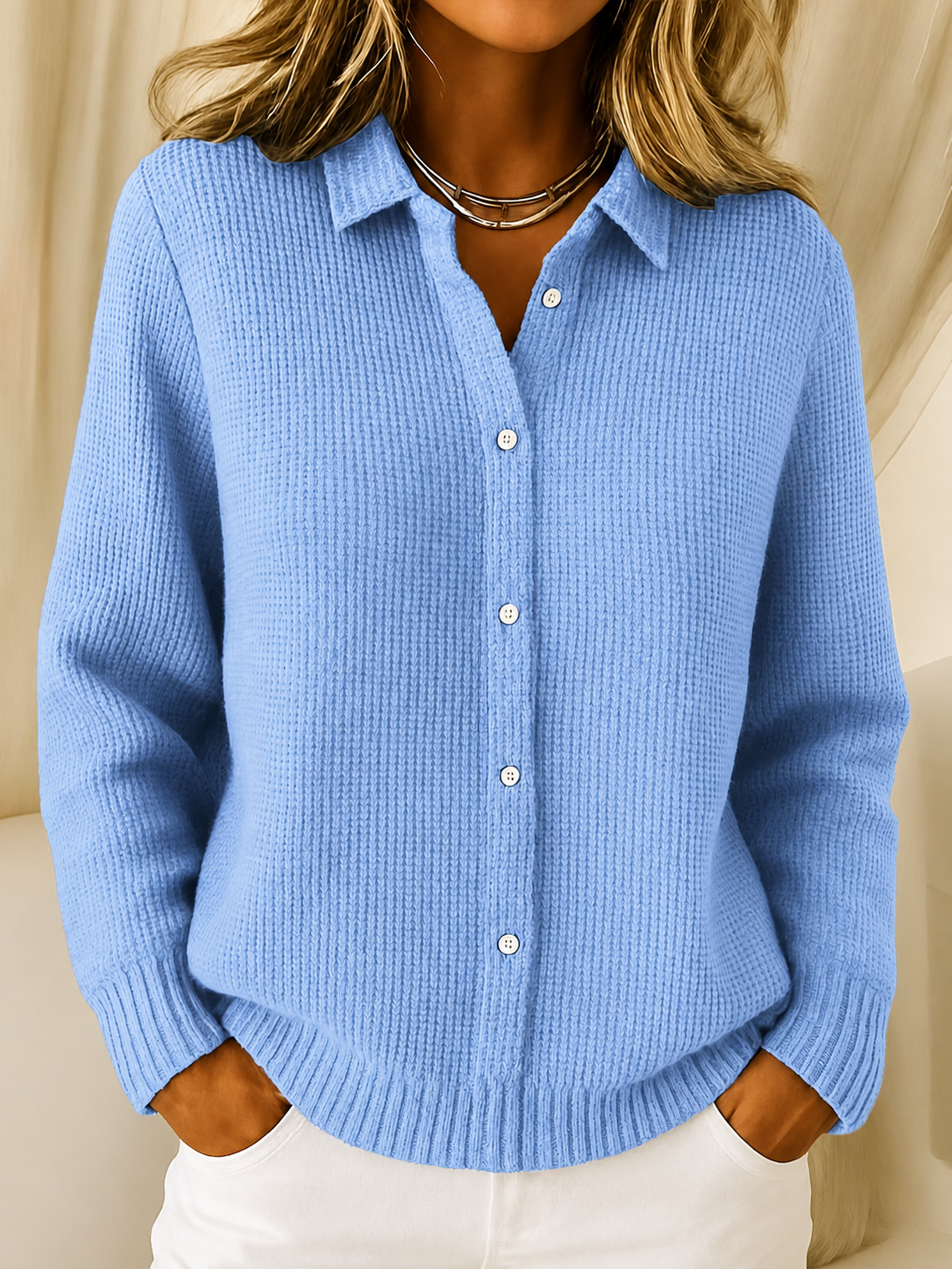 Adelina cardigan clasic din tricot moale - albastru