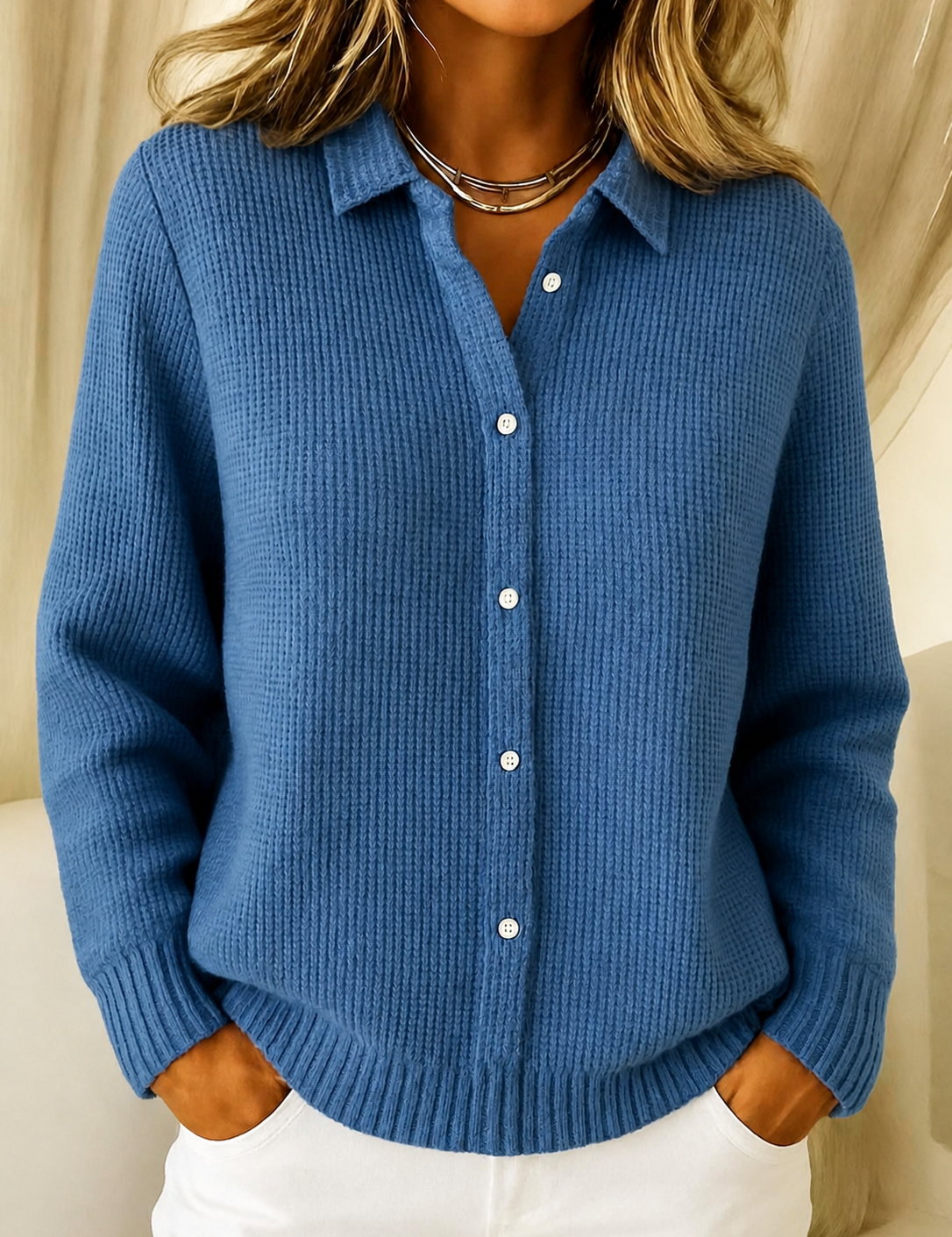 Adelina cardigan clasic din tricot moale - albastru marin