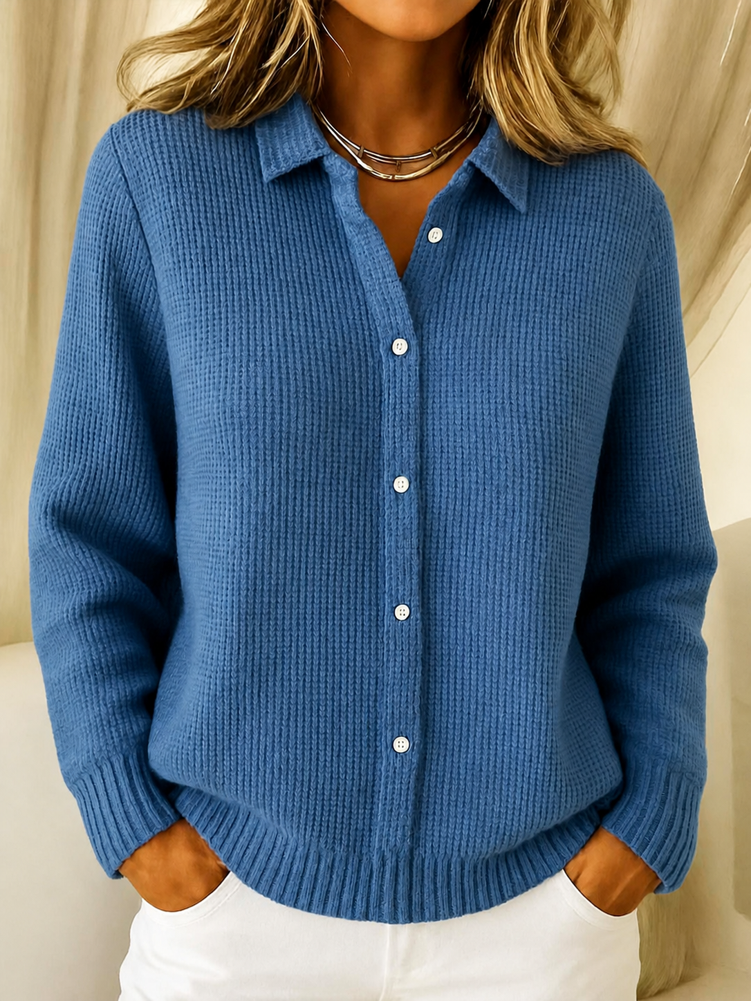 Adelina cardigan clasic din tricot moale - albastru marin
