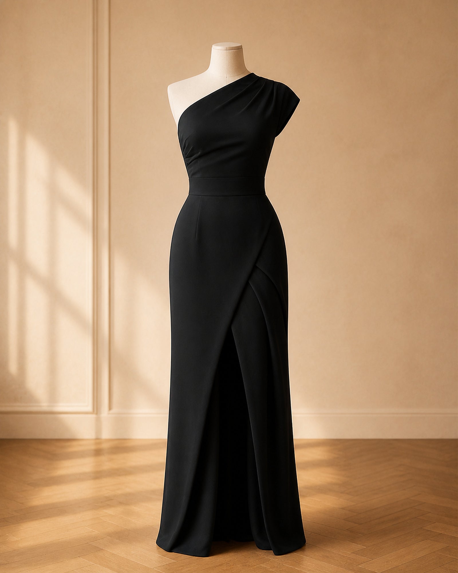 Adriana - rochie de seară neagră prezentată pe manechin