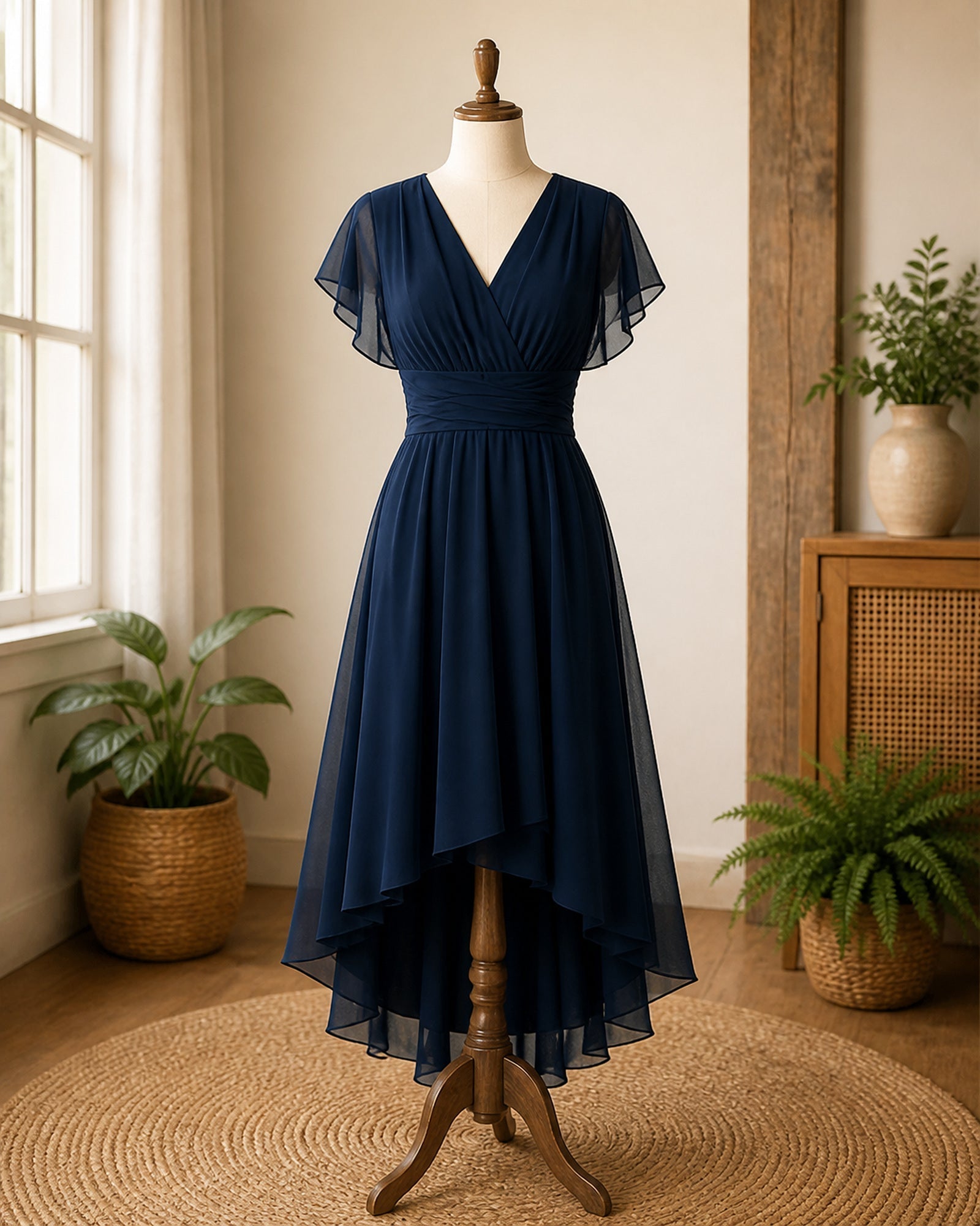 Rochie bleumarin Alisa prezentată complet pe manechin