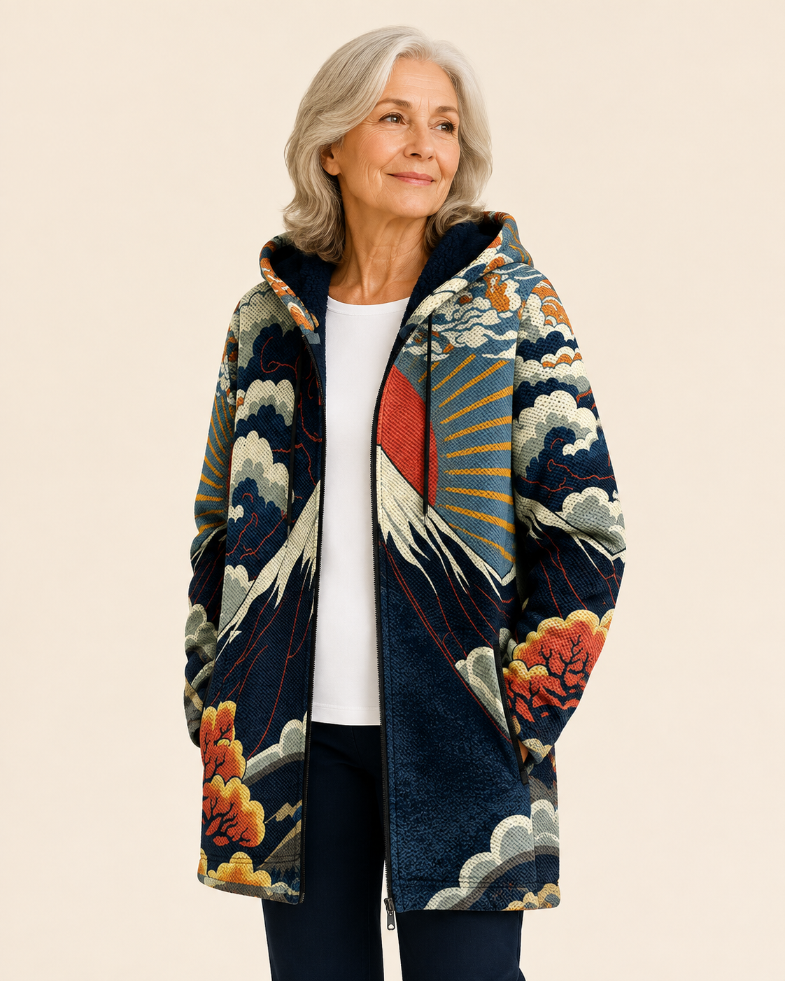 Alyana'S | ALYANA'S STUNNING Cardigan, INSPIRED BY VOLCANIC ART – warmbeiger Studiohintergrund